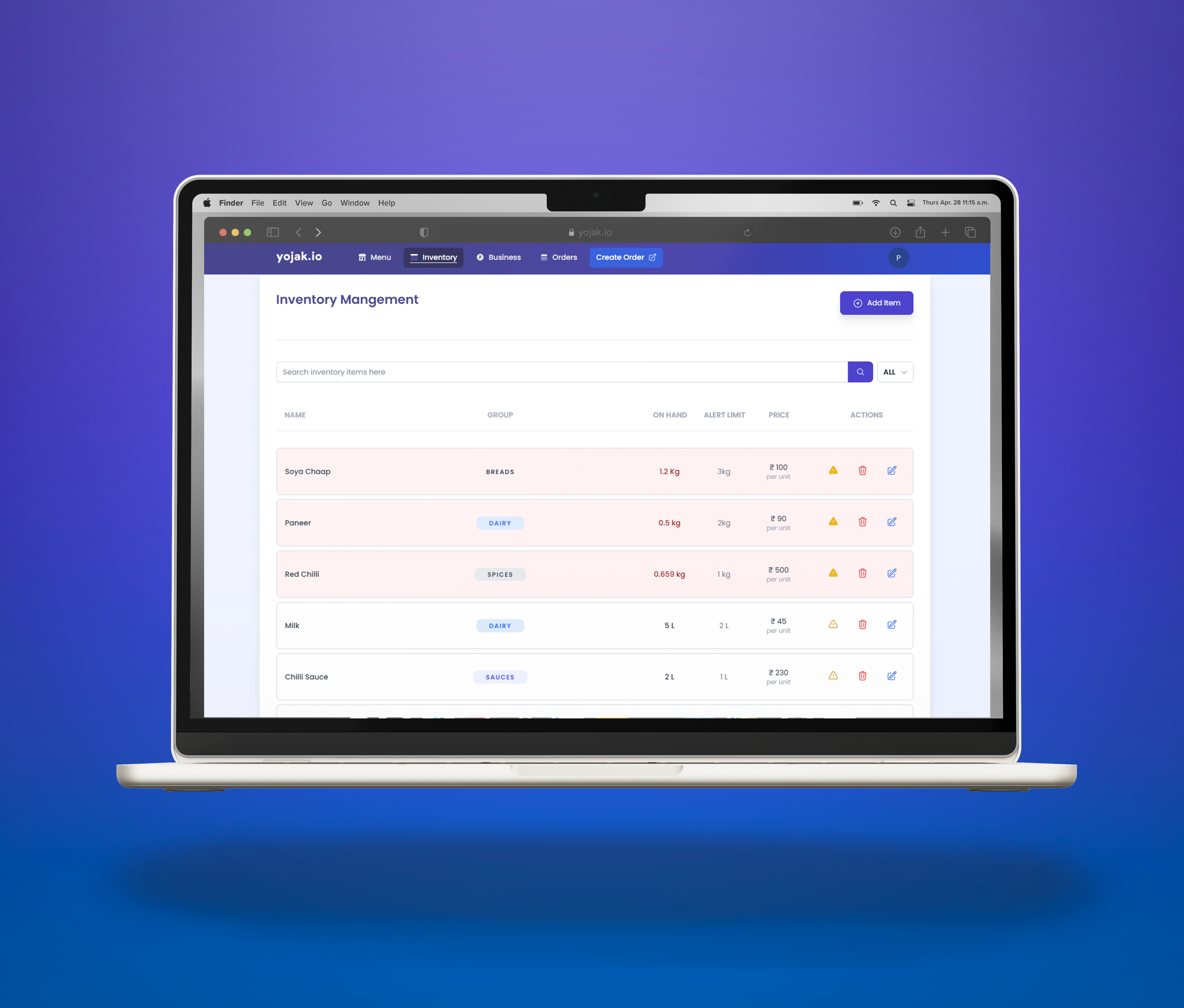 Inventory management on laptop